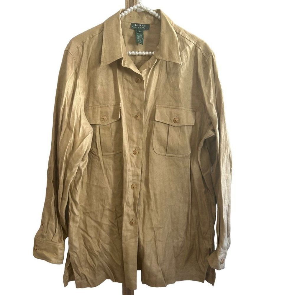 Lauren Ralph Lauren tunic top button up linen size 16